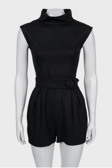 Jumpsuit with belt and high neck
