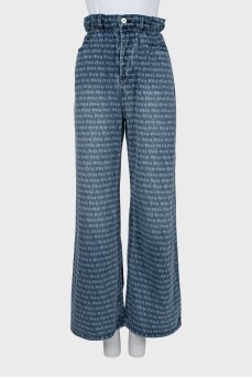 Blue jeans with text print