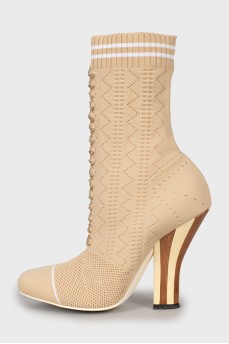 Textile ankle boots with shaped heels