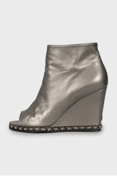 Silver peep-toe ankle boots