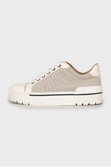 Leather and textile sneakers with embossed logo