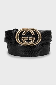 Men's leather belt with gold buckle