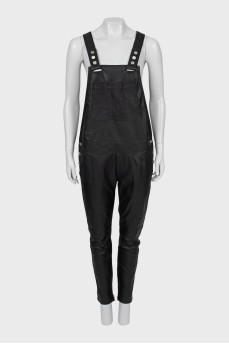 Leather jumpsuit with silver buttons