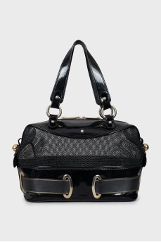 Leather bag with mesh insert
