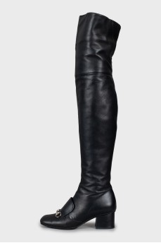Leather over the knee boots with medium heels