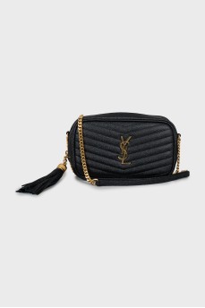 Leather bag with gold strap and logo
