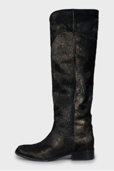 Mixed pony leather boots