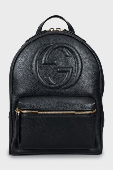 Leather backpack with embossed logo