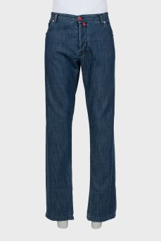 Men's dark blue button-down jeans