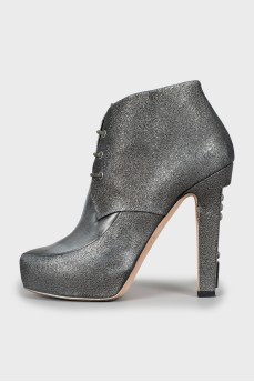 Silver lace-up ankle boots
