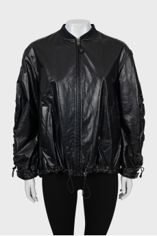 Black oversized eco-leather jacket