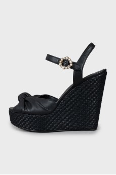 Black woven wedge sandals