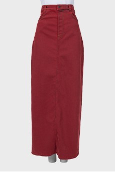 Red denim maxi skirt