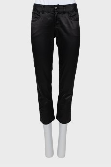 Cropped black straight leg trousers