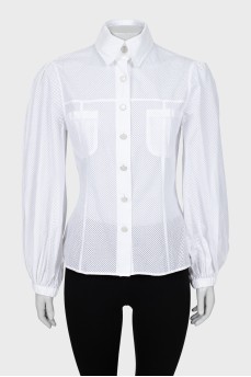 Shirt with perforation and voluminous sleeves