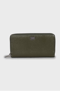 Green wallet with embossed leather