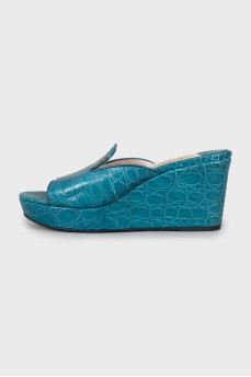 Blue sandals with embossed leather