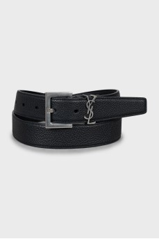 Leather belt with silver logo