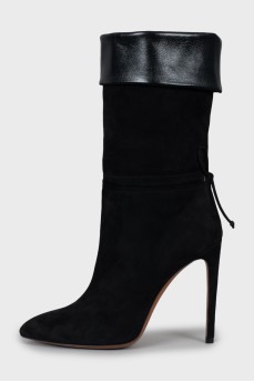 Suede ankle boots with turn-up