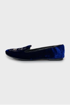 Velour ballet flats with gold embroidery