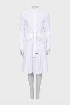 Shirt dress with pleated hem