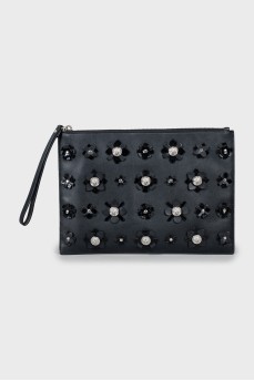 Rectangular leather clutch with decor