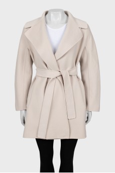 Beige wool coat with belt