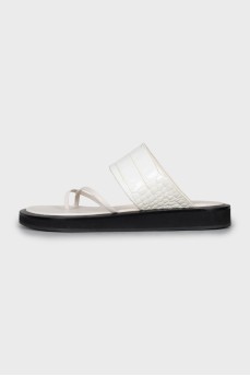 White leather flip flops