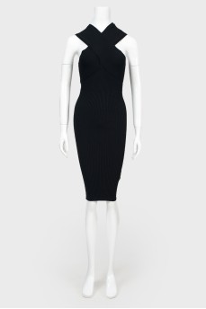 Ribbed knitted black dress