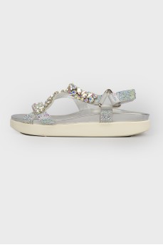 Silver sandals with stones