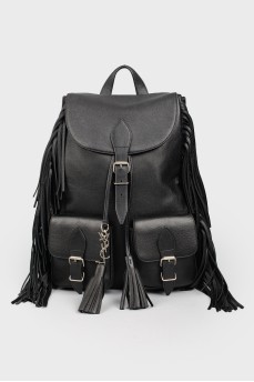 Leather backpack with fringe