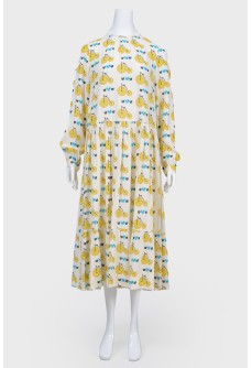 Dress with bikes and cats print