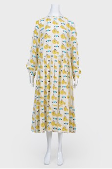 Dress with bikes and cats print