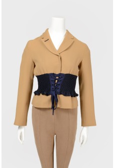 Beige jacket with corset belt