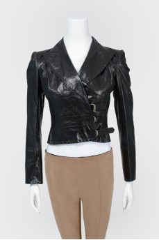 Leather cropped jacket