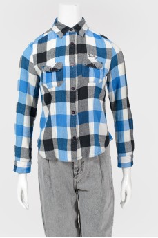 Checkered shirt with short sleeves