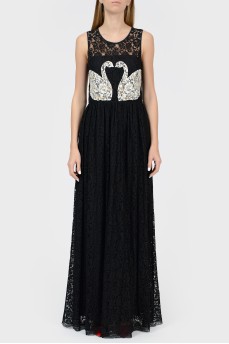 Floor-length black lace dress