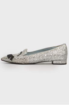 Silver shiny ballet shoes