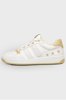 Leather white sneakers with beige inserts