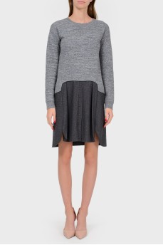 Two-tone wool dress with button-down skirt