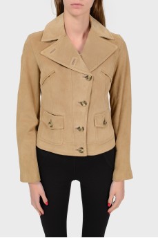 Suede jacket with asymmetric fastening