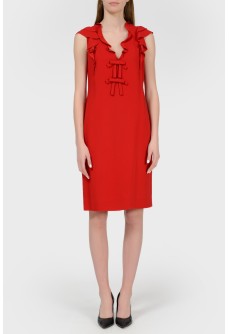 Red straight dress with ruffles with tag