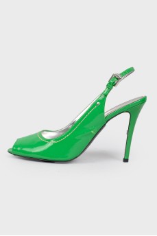 Green patent leather high heel sandals