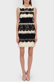 Black and white dress with lace and fringe