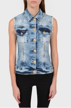 Denim vest with an anchor of stones