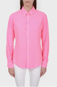 Pink shirt with blue embroidery