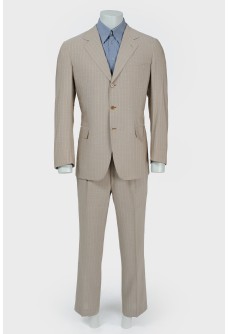 Men\'s suit beige-brown with blue stripes