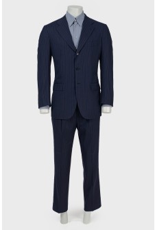 Men\'s suit in blue and dark gray stripes
