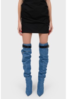Denim over the knee boots with belt loops