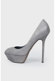 Silver print heels 